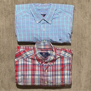 Bundle of 2 Vineyard Vines Men's Plaid Shirts - Blue and Red Button Down Preppy